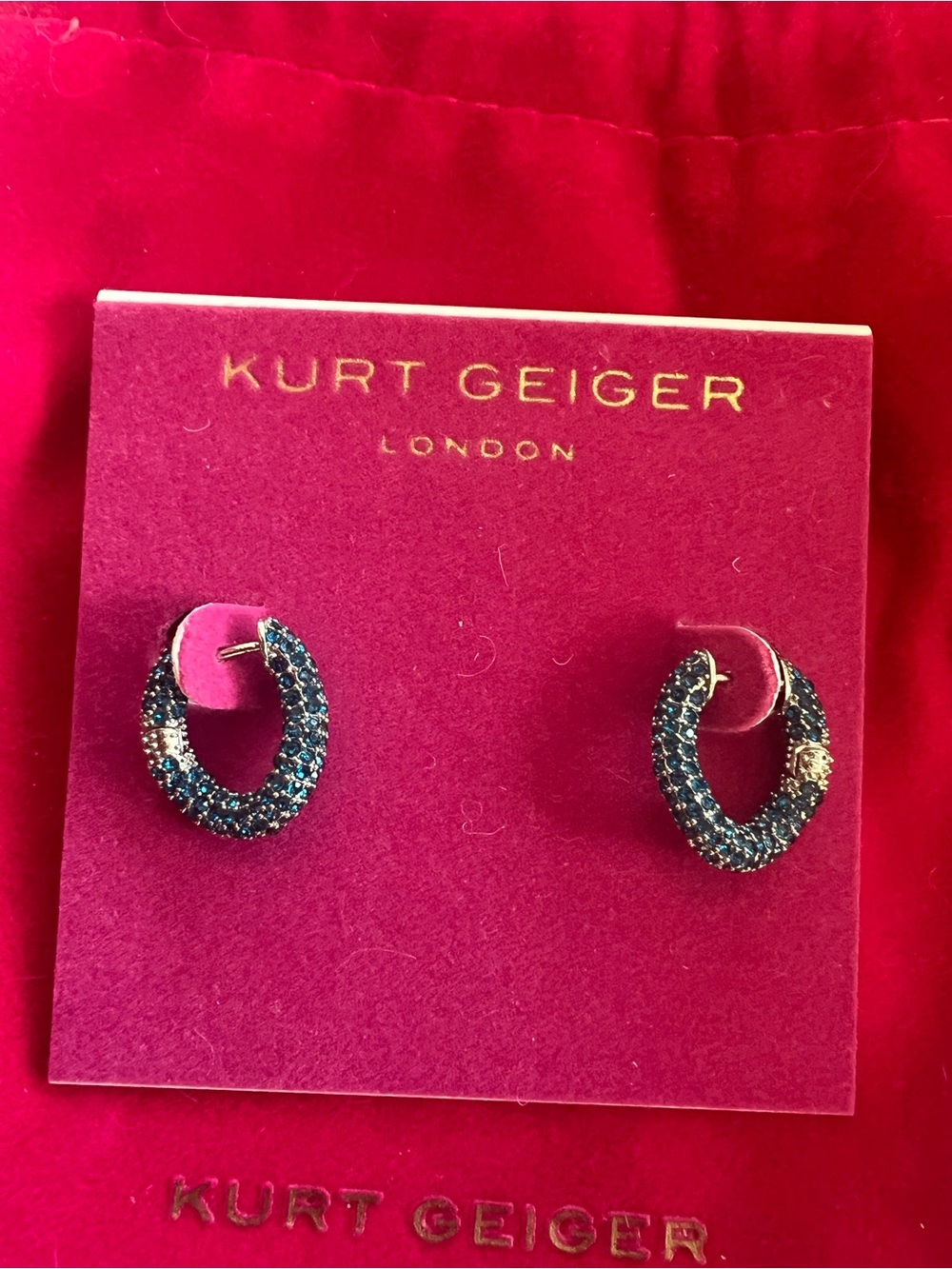 Kurt Geiger Blue Crystal Pave Hoop Earrings - Picture 3 of 4